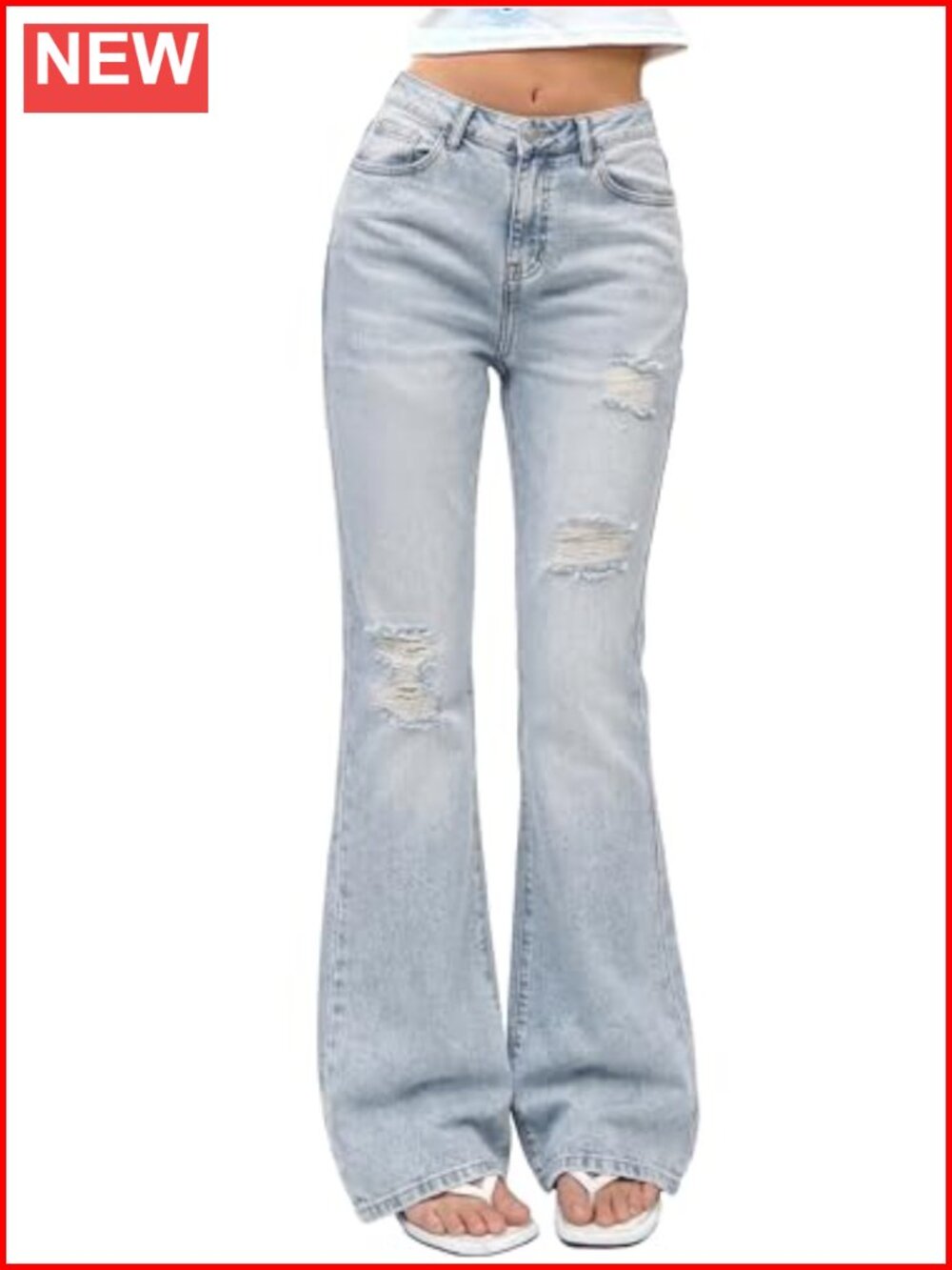 Womens High Waisted Stretchy Bootcut Flare Jeans Ripped Denim